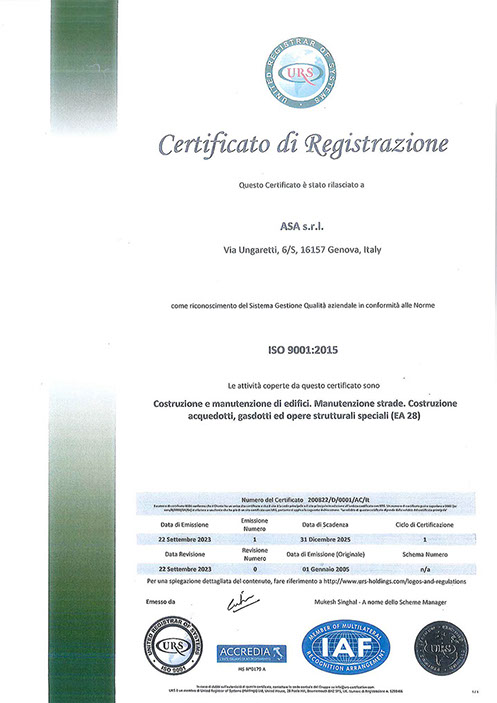 ASA Genova - CCertificazione ISO 9001