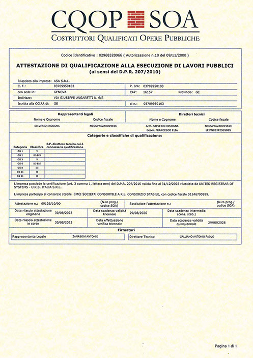 ASA Genova - CQOP SOA - Attestazione di qualificazione alla esecuzione di lavori pubblici